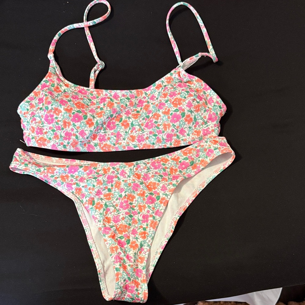 SHEIN Floral Bikini Set - Pink and Green